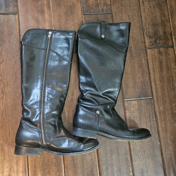 Frye leather knee high riding moto leather flat boots melissa - Picture 16 of 16